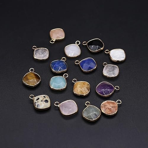 Miniatura 7 de 8 dijes de piedra natural cuadrados de cuarzo rosa, amazonita dorada, cristales curativos, dijes de piedra para hacer joyas, collar de bricolaje,