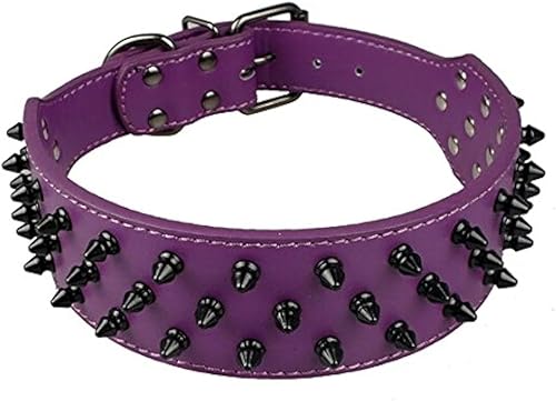 Miniatura 6 de Dogs Kingdom Collar de cuero negro de perro collar tachonado y con puas 2 pulgadas de ancho 31 puas 52 tachas para Pit Bull y Boxer L Negro
