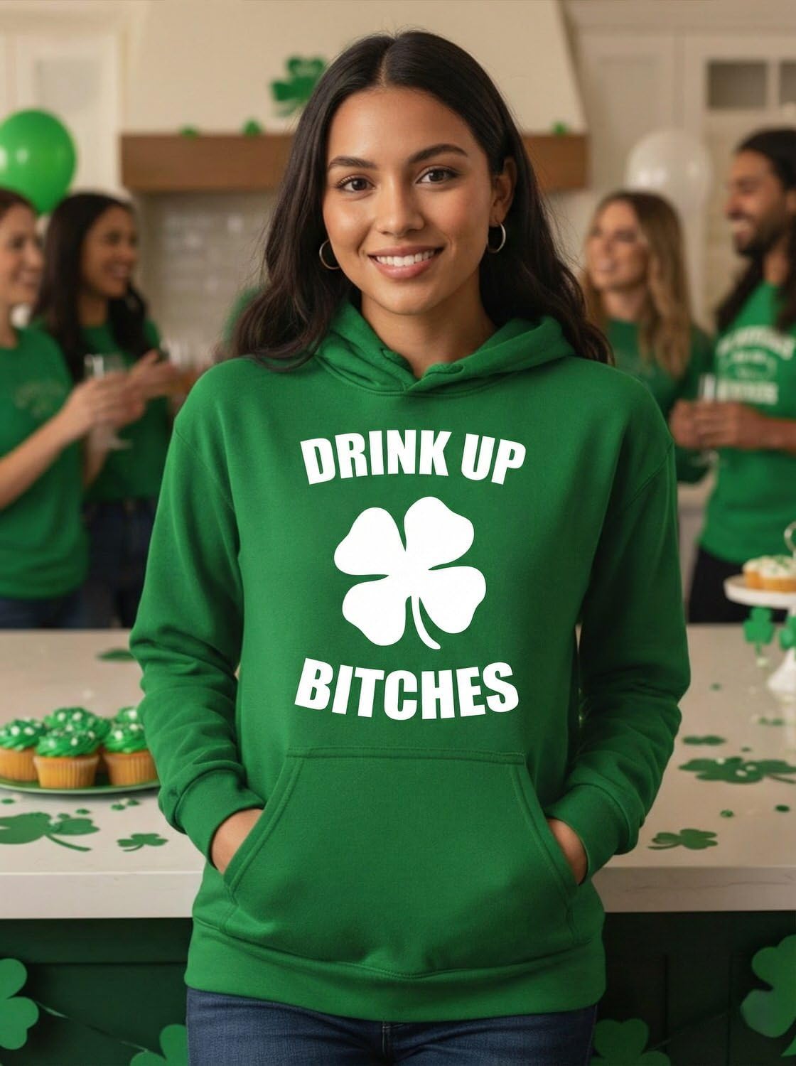 Tstars Funny St Patrick's Day Hoodie for Women & Teen Girls - Irish Shamrock Clover Pullover Sweatshirt