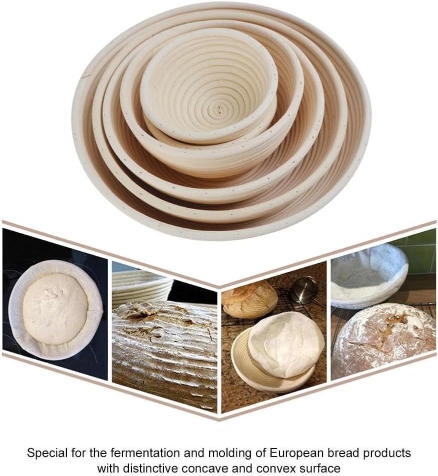 Miniatura 6 de Cesta de prueba Banneton de pan de 7.8 pulgadas con forro de tela, cesta de masa madre de caña para hacer pan, fermentación en casa o panaderos