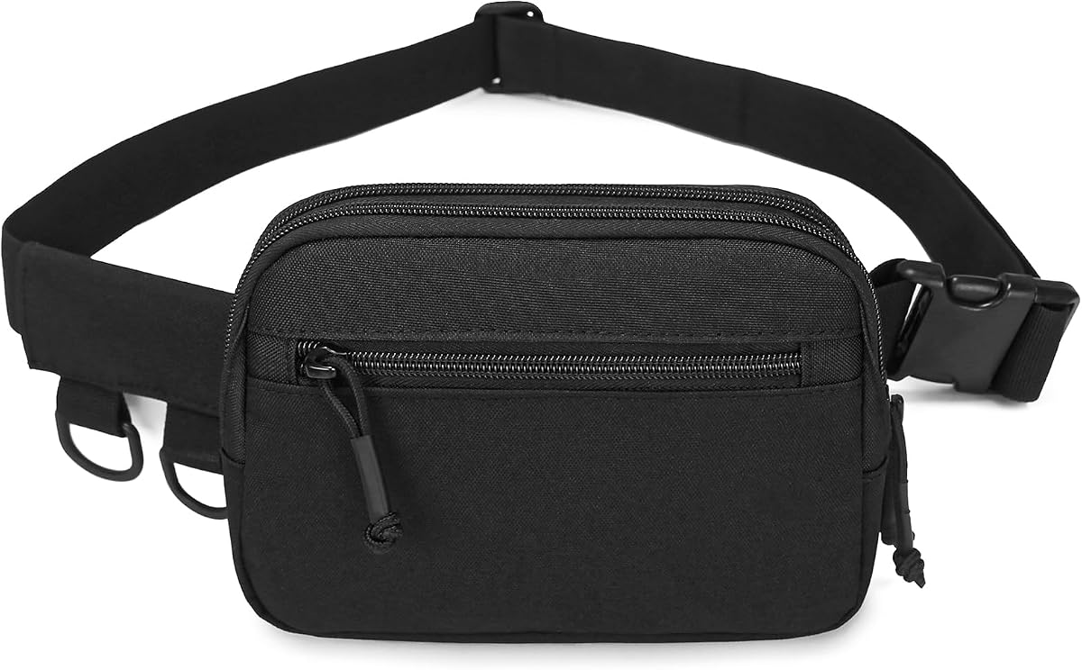 Tactical Fanny Pack Small Waist Bag EDC Military Fanny Pack for Men Crossbody Hip Belt Bag Waist Pouch for Women Daily Use Travel Hiking Bumbag, Black