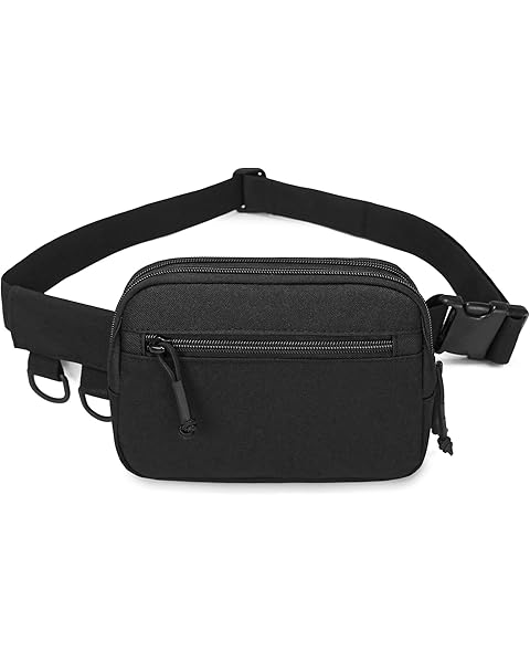 HUNTVP Tactical Fanny Pack Small Waist Bag EDC Military Fanny Pack for Men Crossbody Hip Belt Bag Waist Pouch for Women Daily Use Travel Hiking Bumbag, Black