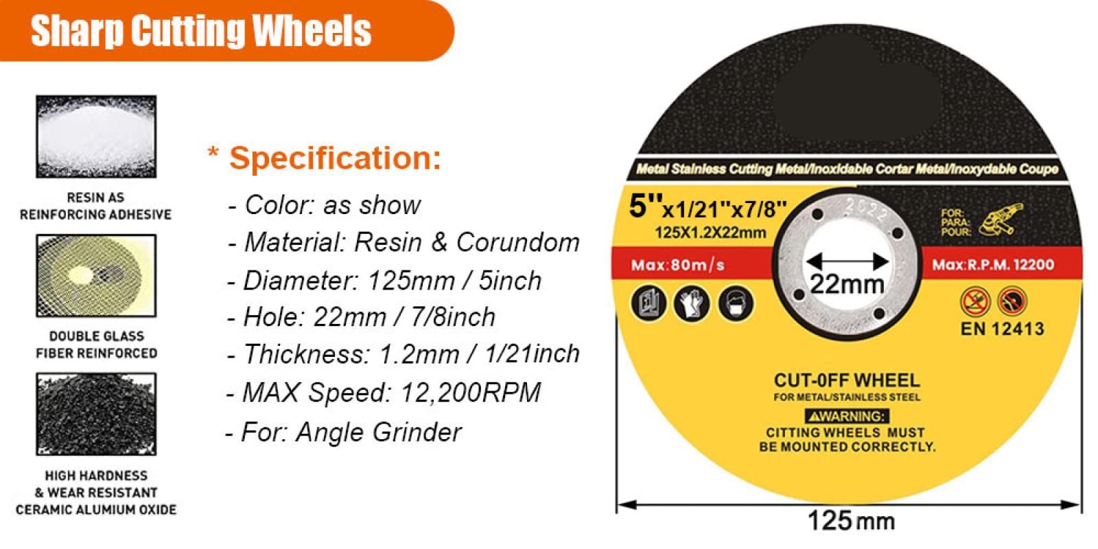 50Pcs 125mm Metal Cutting Disc Anngle Grinder Grinding Wheels For Stainless Steel Cut Off Wheel Reinforced Resin Cutting Blade