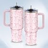 Bow Tumbler 40 oz with Handle - Cute Pink Water Bottle, Coquette Insulated Cup - Leak Proof Tumbler for Girls, Teen Girls - Girly Christmas Gifts for Her