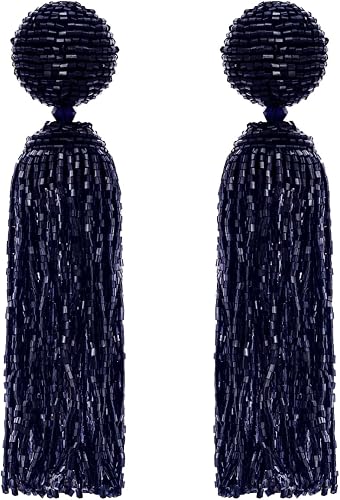 Metallic Beaded Tassel Clip-On Earrings