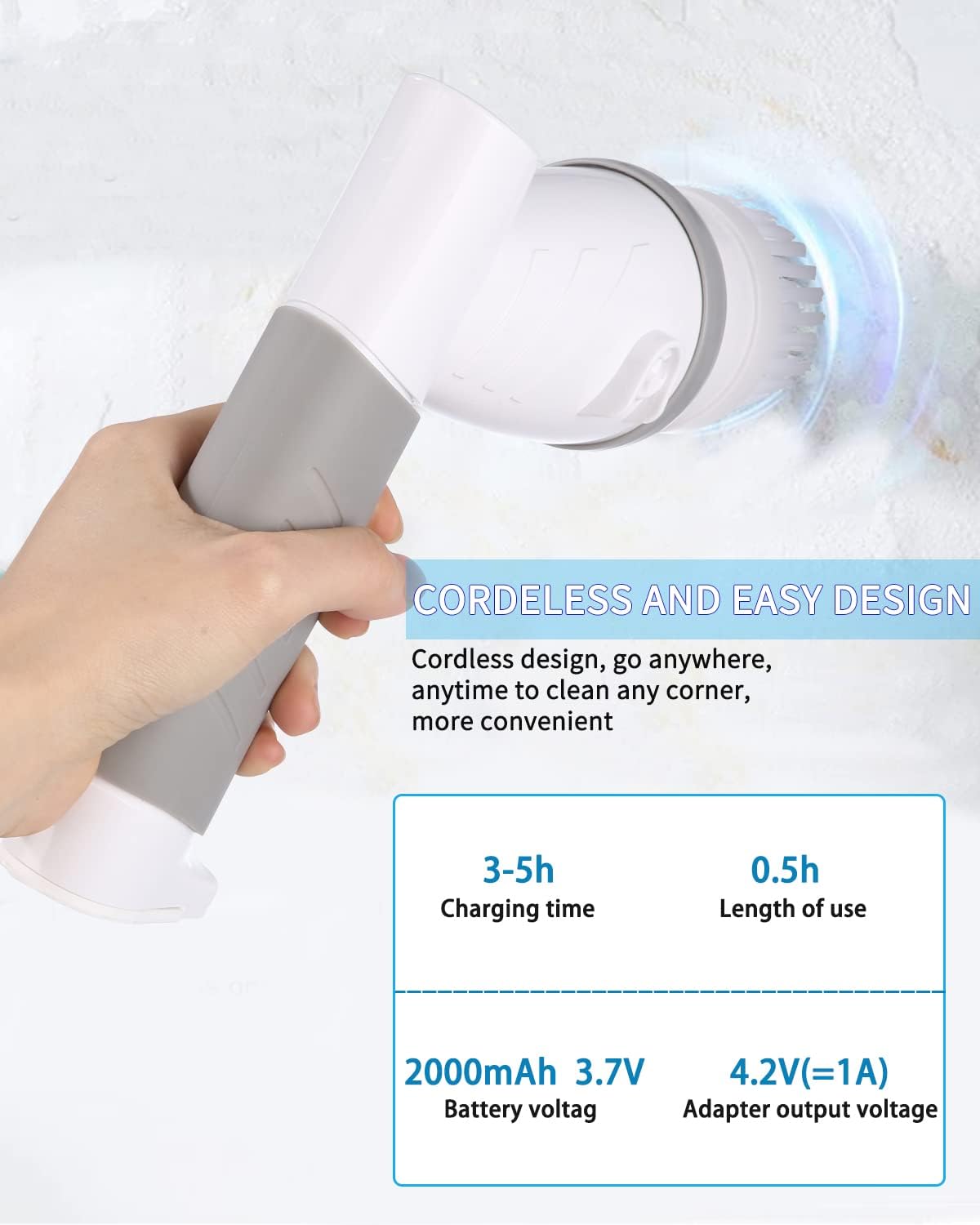 Jutyum Brosse de Nettoyage Électrique: Nettoyage Sans Effort avec 6 Têtes Interchangeables - Image détaillée