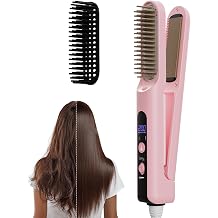 Flat Iron Hair Straightener Brush 2 in 1, Hair Straightener Brush with Sectioning Pick for Women & Men, Hot Comb Flat Iron for Anti-Frizz Straights, Waves, Curls, 4 Temperature Settings