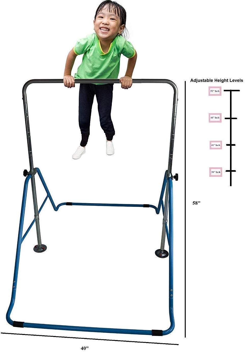 X FACTOR Kids Gymnastics Bar Jungle Gym Horizontal Kip Bar Junior Training Height Adjustable Children Monkey Bars Folding Climb Tower Balance Bar (Blue)