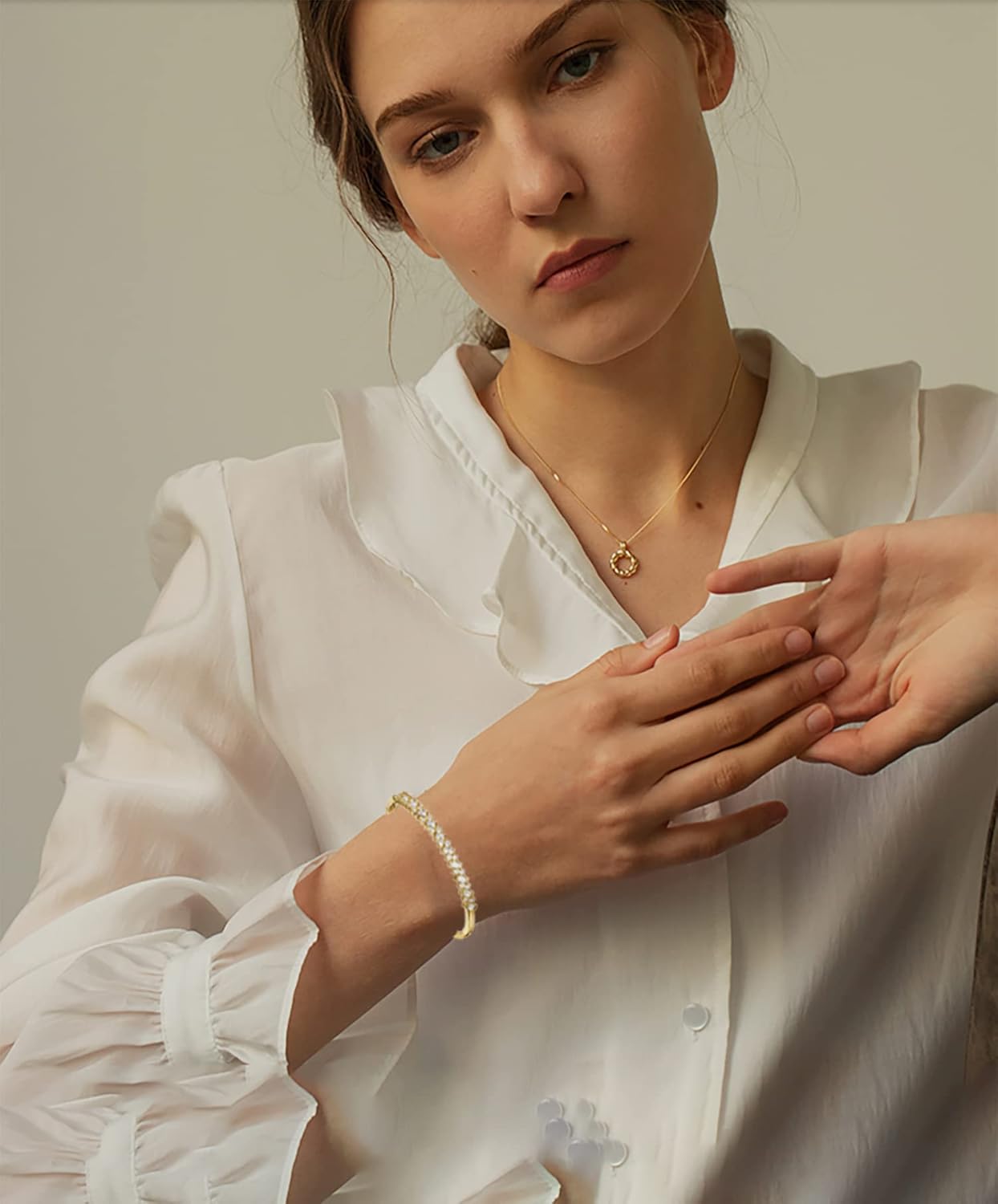 Cowlyn Open Cuff Bangle Cubic Zirconia Classic Tennis Bracelet 14K Gold Plated Jewelry for Women Women - Image 8