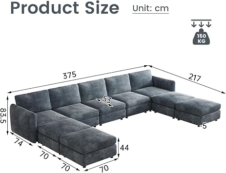 Guyii Oversized 9-Piece Sectional Sofa, Modern 9-Seater Sofa with Storage Ottoman, Modular L Shaped Couch, Convertible Sectional Sleeper Sofa for Living Room, Home