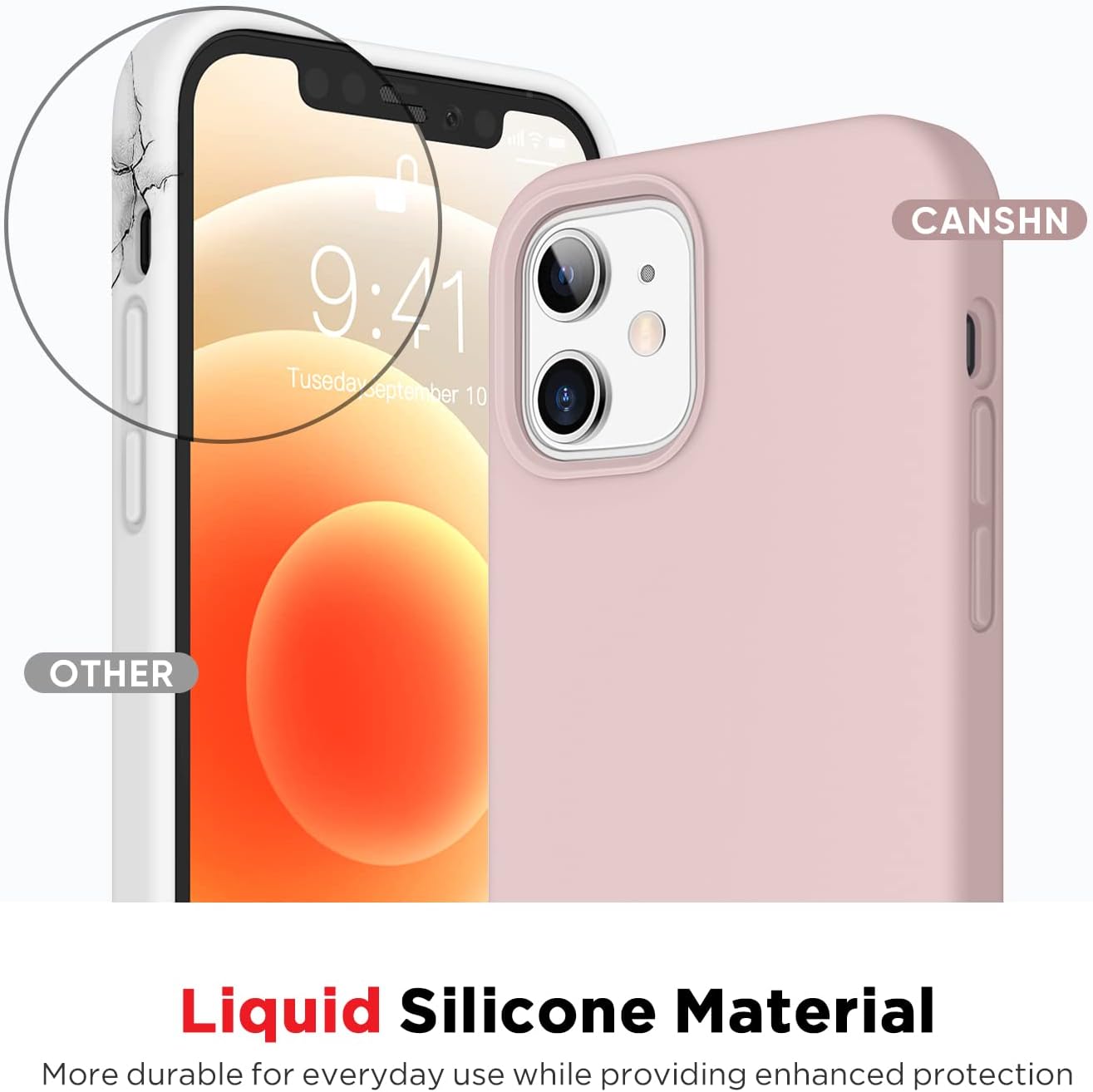 CANSHN Compatible with iPhone 12 Case and iPhone 12 Pro Case 6.1'' 2020, Liquid Silicone Soft Gel Rubber Full Body Protection Shockproof Phone Case Cover - Pink Sand