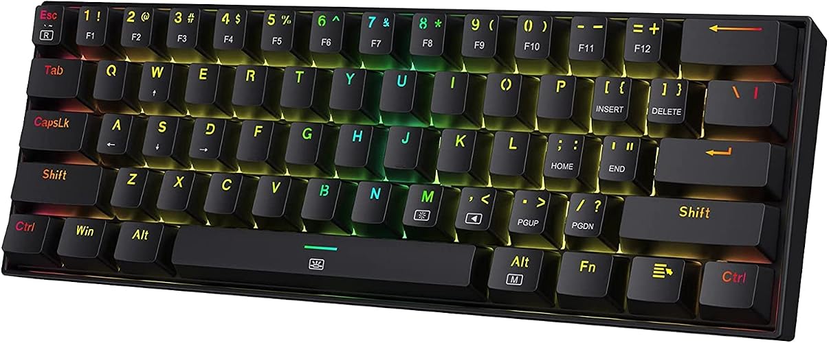 Redragon K630 Dragonborn 60% Wired RGB Gaming Keyboard, 61 Keys Compact Mechanical Keyboard with Tactile Brown Switch, Pro Driver Support, Black - Brown Switch - Black