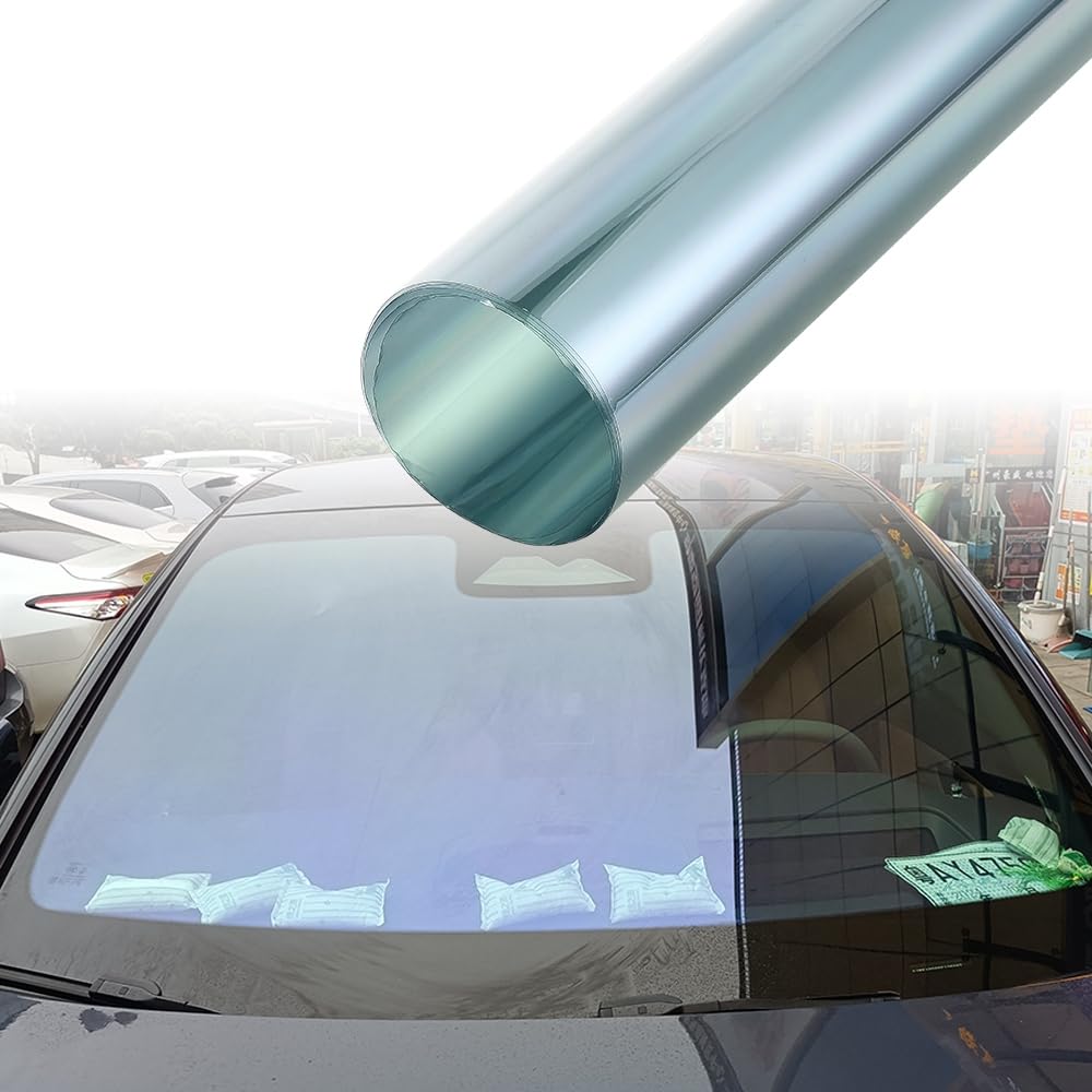 Blueshyhall Auto Tönungsfolie 80% VLT Hell Blau, Solarfolie UV-Schutz Auto Fenster Folie, Autofenster Wärmeschutz Sonnenschutzfolie für Heckscheibe Seitenfenster Dach Fenster Innen (100 x 300 cm)