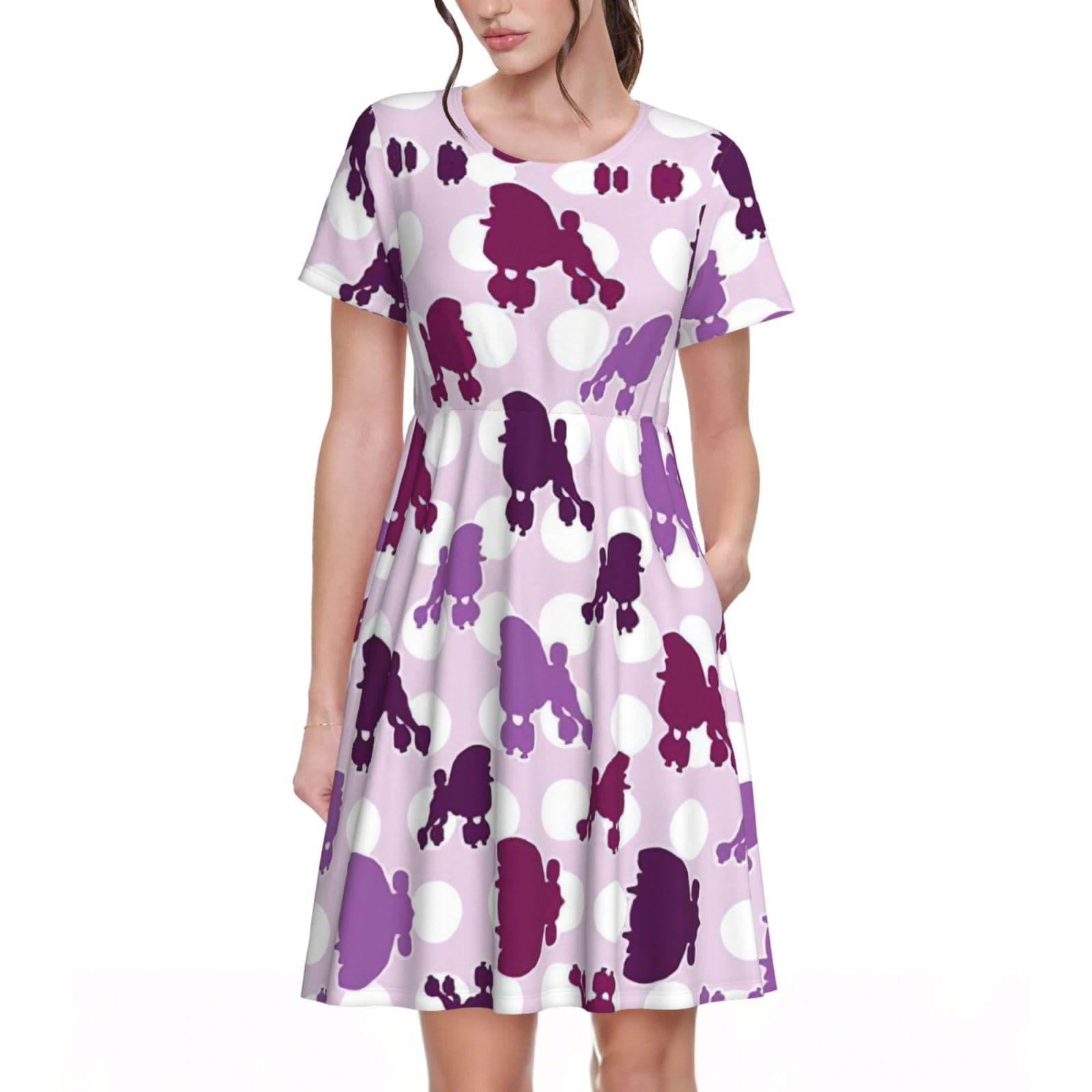 Robe d'été décontractée au motif caniche violet d'exception - 8