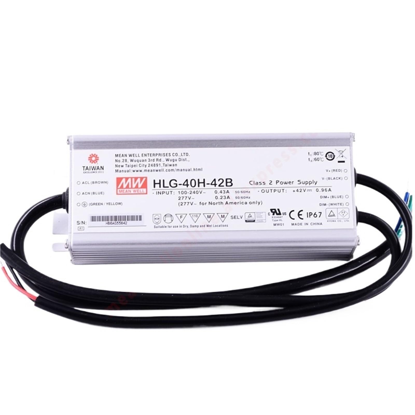 HLG-40H-42, 40W Constant Voltage Constant Current LED Driver