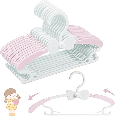 Kleiderbügel Kinder，20 Stück 29-37CM Mitwachsende Kinderkleiderbügel Stapelbare Baby Kleiderbügel mit Hosenständer Platzsparend Kinderbügel rutschfeste Kunststoff Baby Bügel(Rosa)