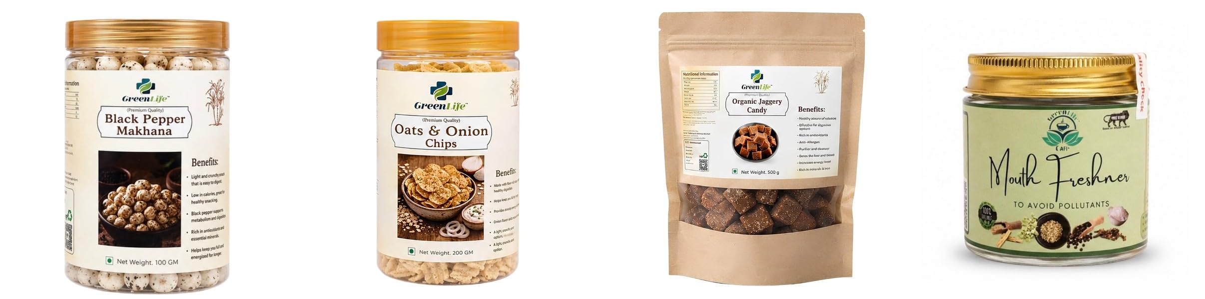 Black Pepper Makhana | Roasted Fox Nuts | 100gQuinoa Peri Chips | Spicy Baked Quinoa | 150gOrganic Jaggery Candy with Saunf & Elaichi 250g | Organic CandyG-image-18