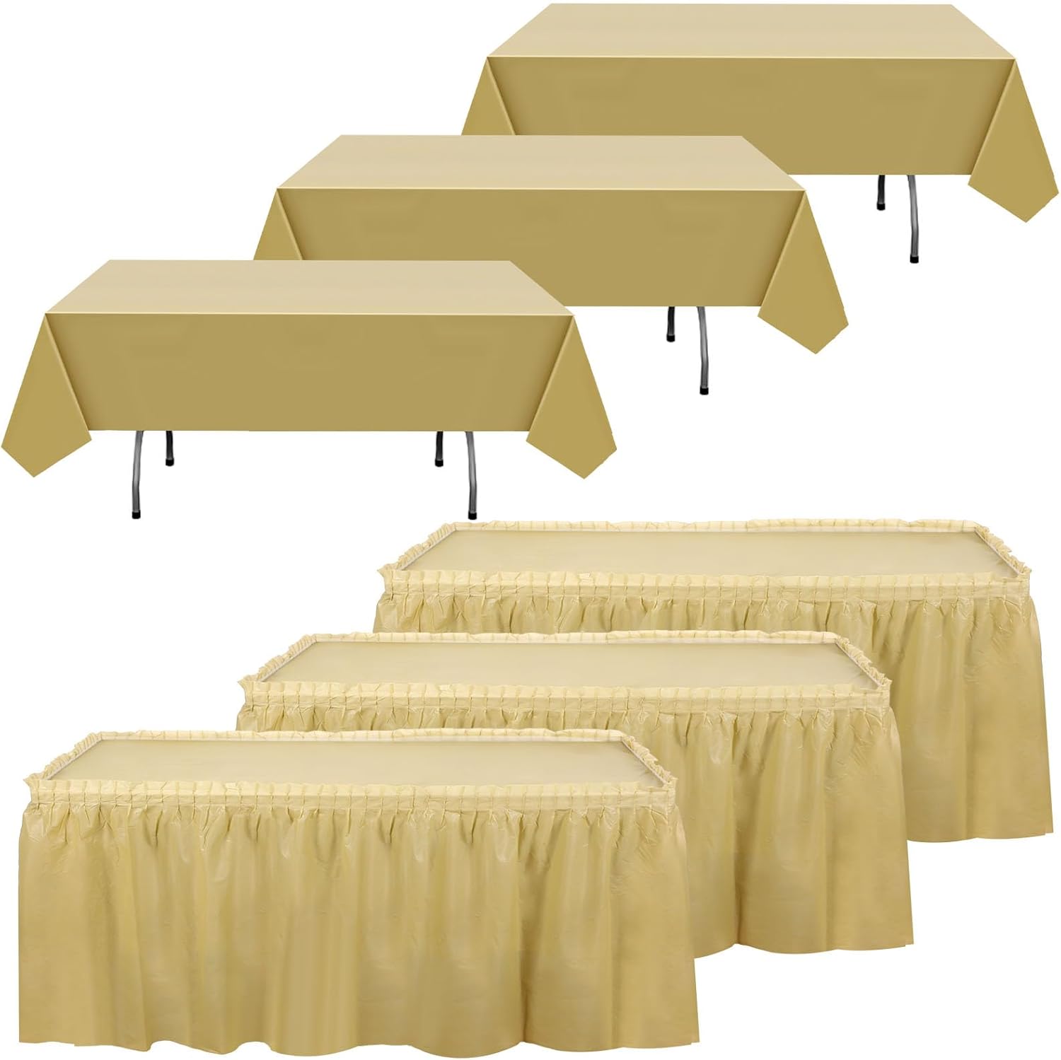 Oudain 6 Pcs Plastic Table Skirts and Stainproof Table Cloths 54 x 108 in Plastic Ruffle Tablecloth 168 x 29 Inches Disposable for Wedding Baby Shower Valentine Spring Easter Party(Yellow)