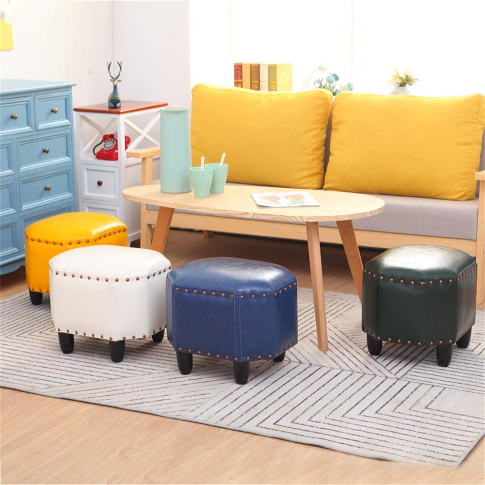 Repose-pieds ottoman avec revêtement en cuir synthétique et pieds en bois massif pour le confort du salon et de la chambre à coucher