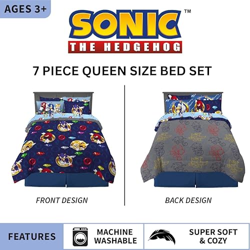 Miniatura 2 de Franco Sonic the Hedgehog Anime Juego de edredón y sábanas supersuaves para niños con funda, 7 piezas, tamaño reina, (Producto oficial con licencia)