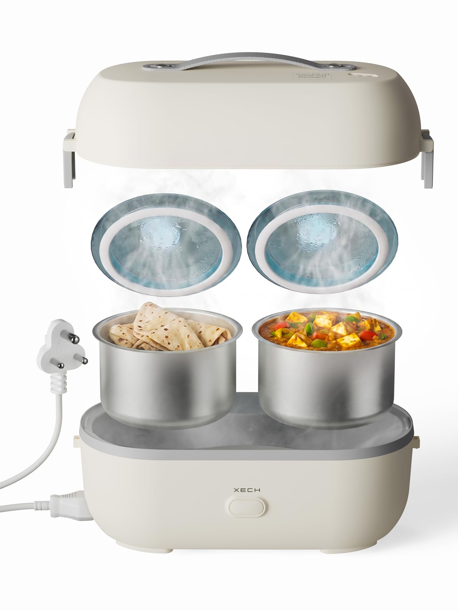 Xech Electric Lunch Box for Office 300W | Heats Food in 2 Mins Cooks in 20 Mins | 2 Stainless Steel Leakproof Containers | Auto Cut-Off | Cool Touch Body | Radiation-Free, Plug-and-Heat | Hot Box II-image-8