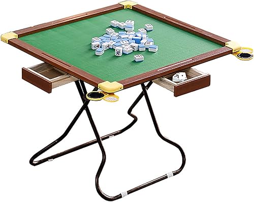 Miniatura 1 de HM&DX Mesa plegable Mahjong, mesa de cartas plegable con portavasos y bandejas de chips, mesa de dominó para 4 jugadores, mesa cuadrada portátil de