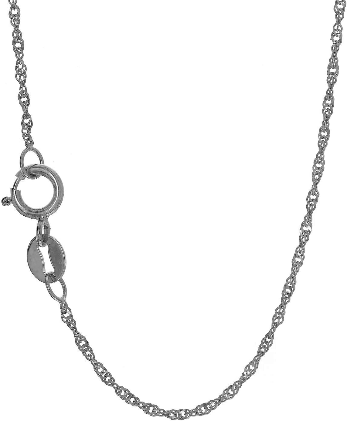 JewelStop 10k Solid Gold Yellow Or White 1.0 mm Singapore Chain Necklace 16" 18" 20"