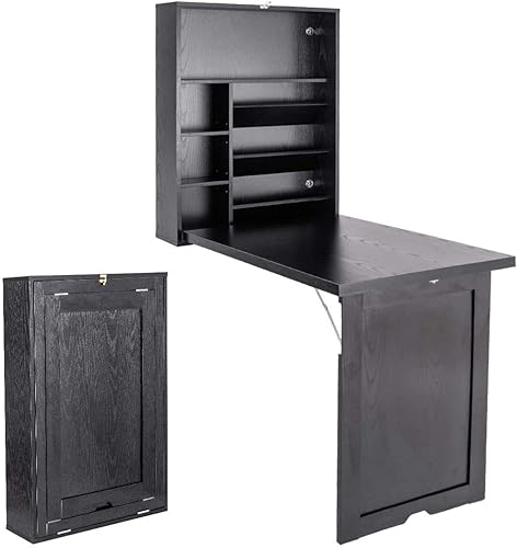 Miniatura 1 de Nightcore Mesa de pared con espacio de almacenamiento clasificado, escritorio plegable multiusos, estructura de madera resistente, escritorio