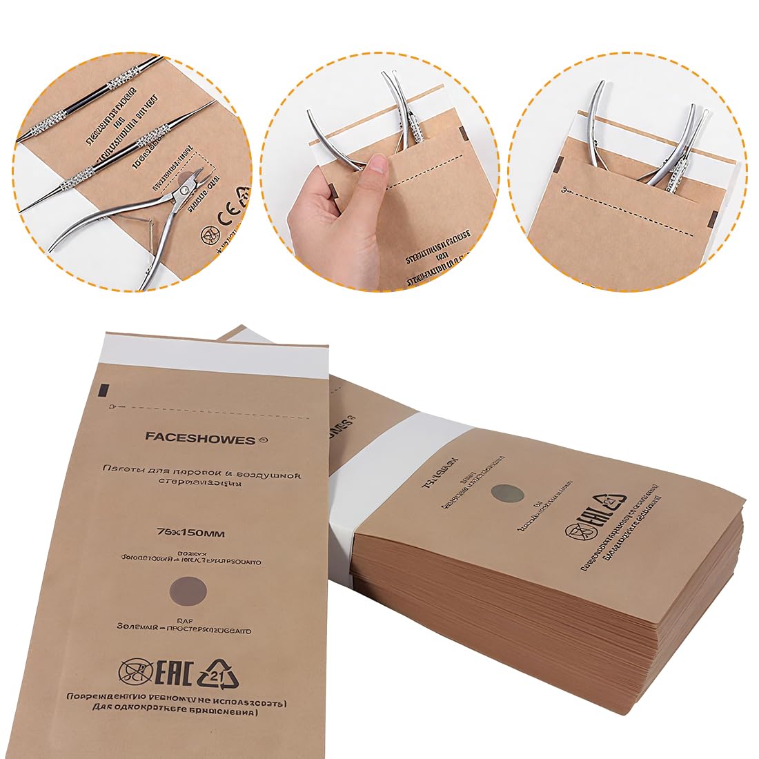 Bolsas esterilizacion manicura autosellables 75 x 150 mm para esteticistas