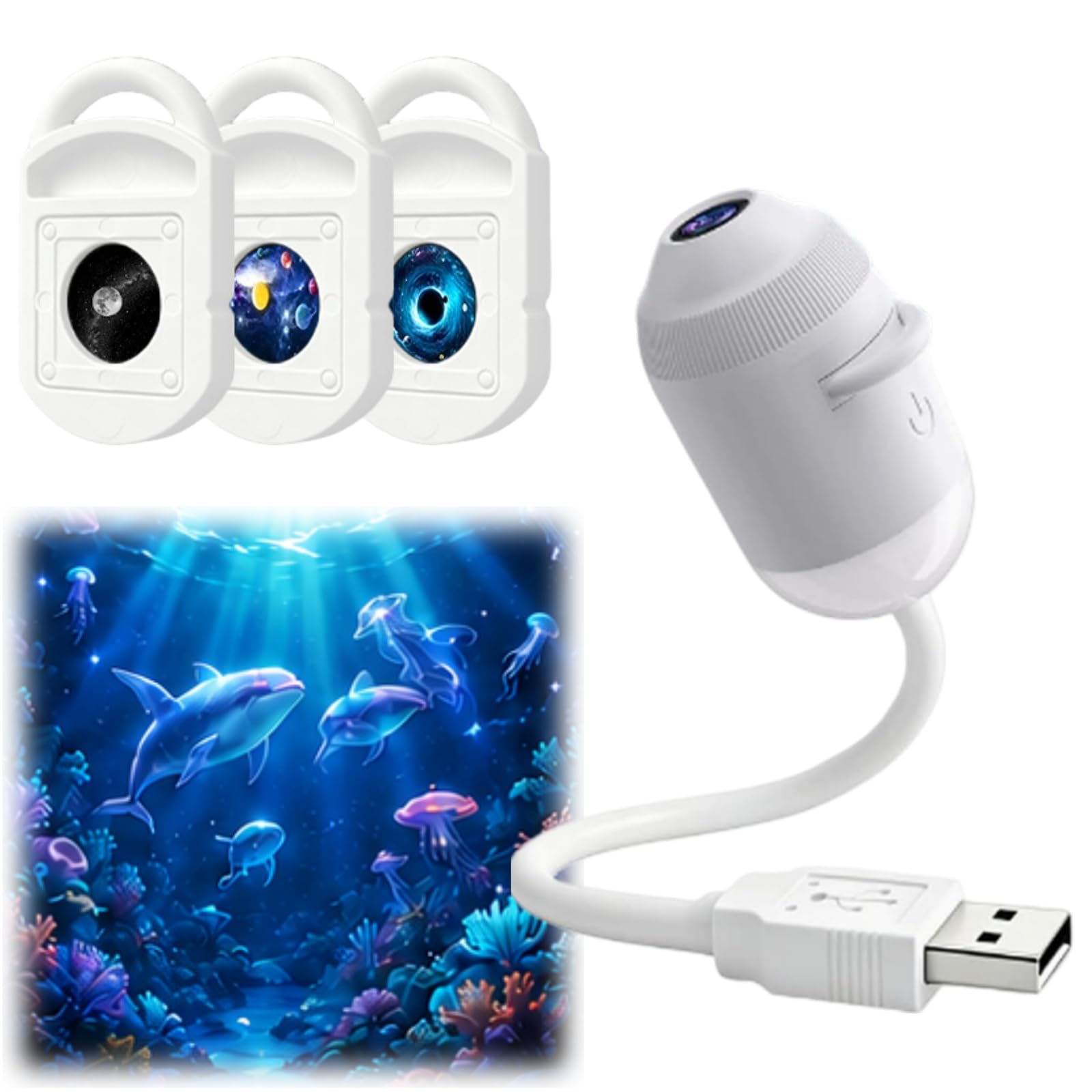 ENCOMAG HD Smart Dynamic 5d Holographic Night Light Projector, Plug and Play HD 2-in-1 Galaxy Star, Galaxy Projector, Portable Starry 360° Adjustable Hd Galaxy with Projection Films (with 3 Films)
