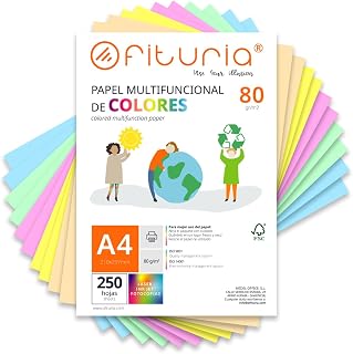 OFITURIA Buntes Papier, 250 Blatt A4 80g – Farbiges Papier für Basteln, Drucker, Scrapbooking – Farbbögen (Pastellfarben, 250 Blatt)