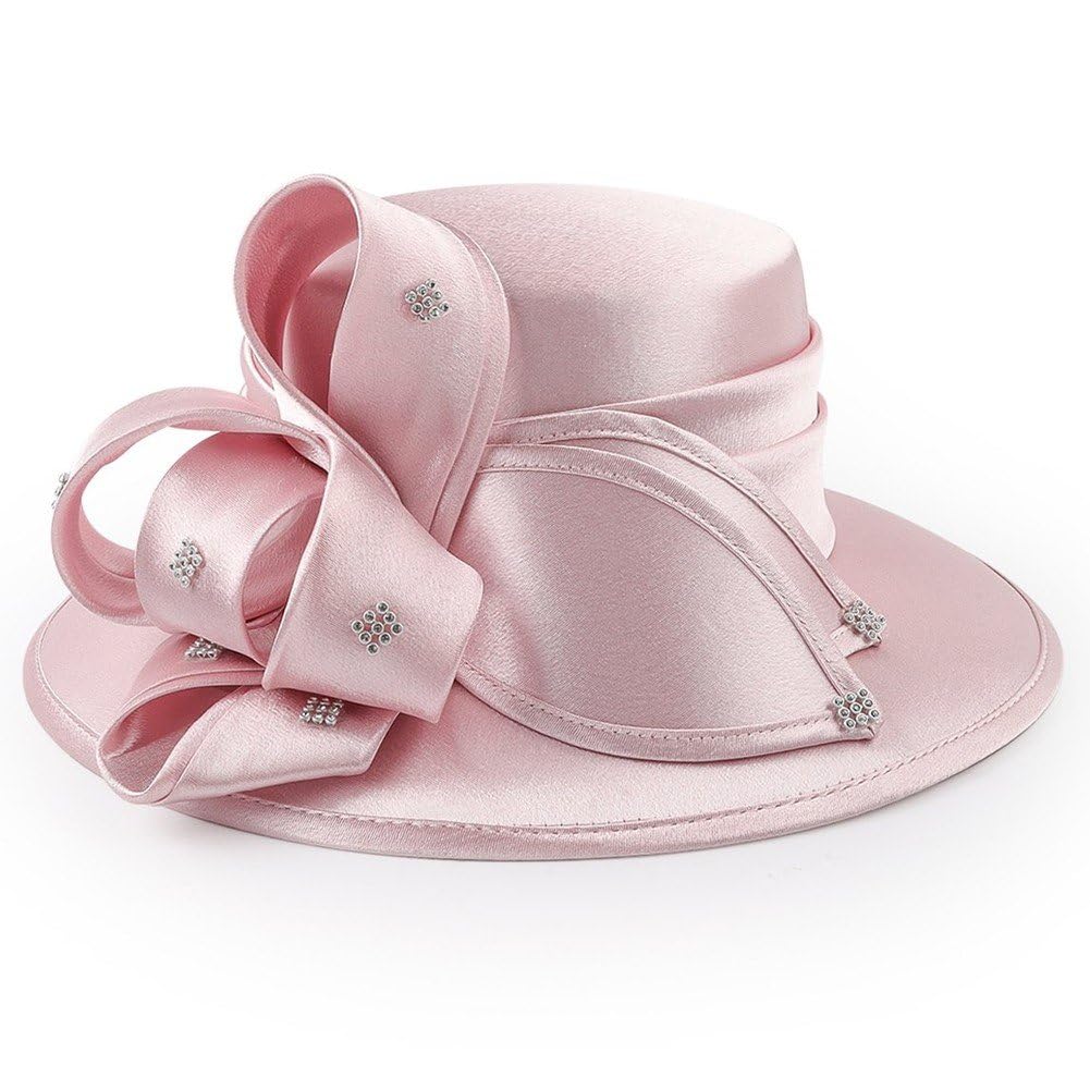 Sanfly Satin Cloth Church Hat Women Wide Brim Hat Elegant Wedding Photography Hat Female Banquet Fancy Fascinator Formal Hat