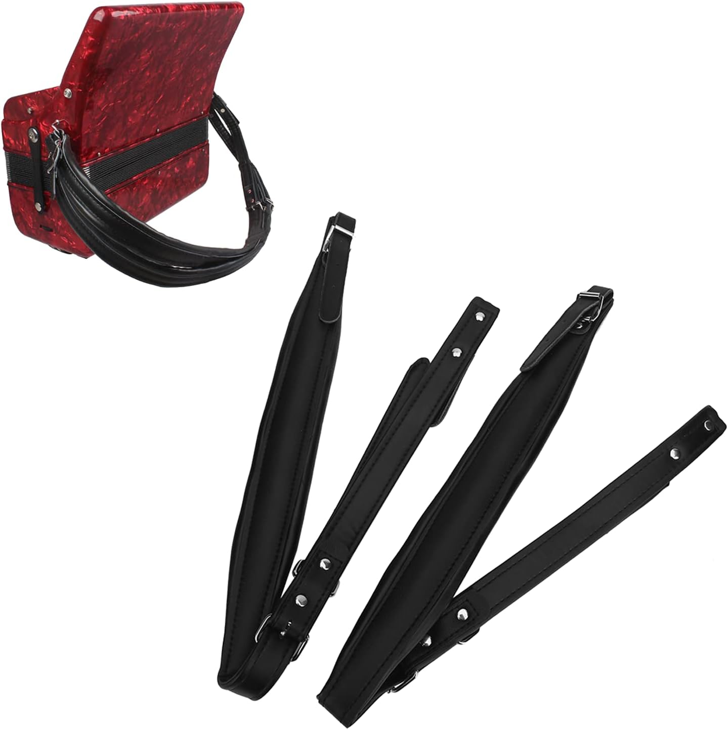 Gugxiom Black Accordion Straps, Leather Soft PU Accordion Straps, Adjustable Accordion Shoulder