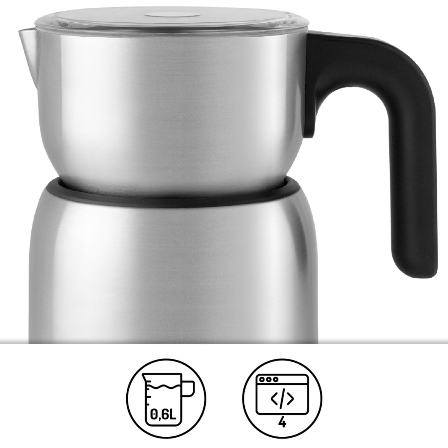 riviera&bar Chocolatière et Emulsionneur Induction 600ml - 650W, 4 Fonctions Préréglées, Pot Pivotant 360° - Compatible Lave-Vaisselle - Sécurité Arrêt Automatique - Inox Noir