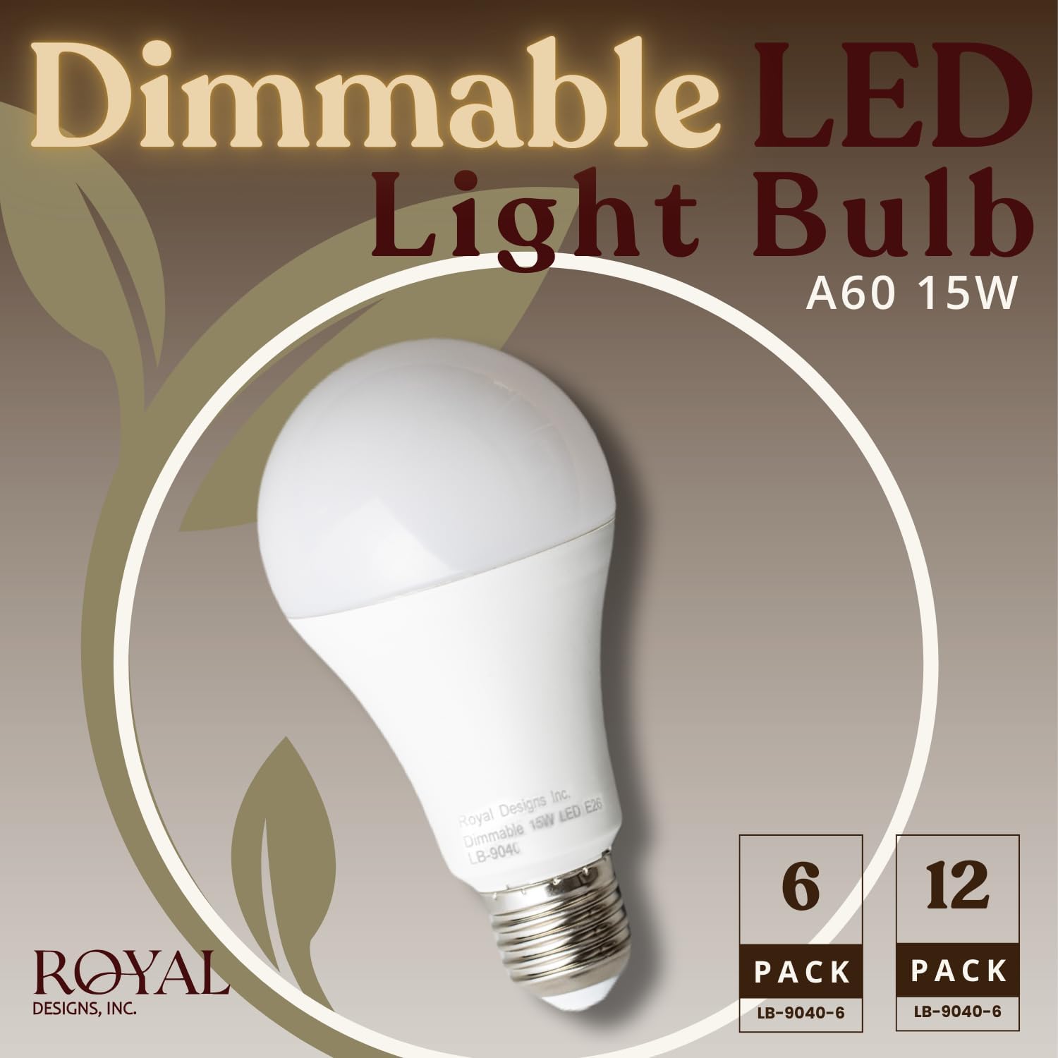 Royal Designs, Inc. Dimmable 15W LED Bulb- 100W Equivalent, E26 Medium Base, Daylight White - Set of 6