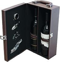 Vista 10 de Lifestyle Top Handle Travel Two Bottle Wine Carrier Case con 4 piezas Juego de accesorios de vino (negro)