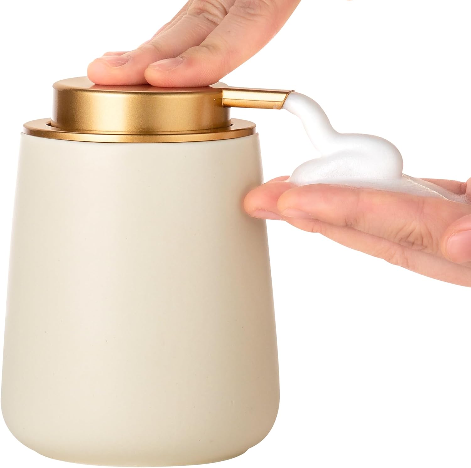 Enra Foaming Soap Dispenser,12 Oz Modern Foam Soap Dispenser with Gold Pump for Bathroom, Kitchen with Easy-to-Press Pump (Beige Foam Gold Pump)