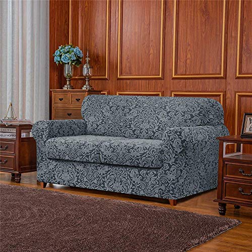 Zhuan Jacquard Damask Sofa Slipcover With 2 Separate Seat Cushion Couch Cover Stretch Washable Furniture Protector For Conventional Settee For Kids,Pets(Grayish Green,2 Seater(145-180Cm)) #TOP1