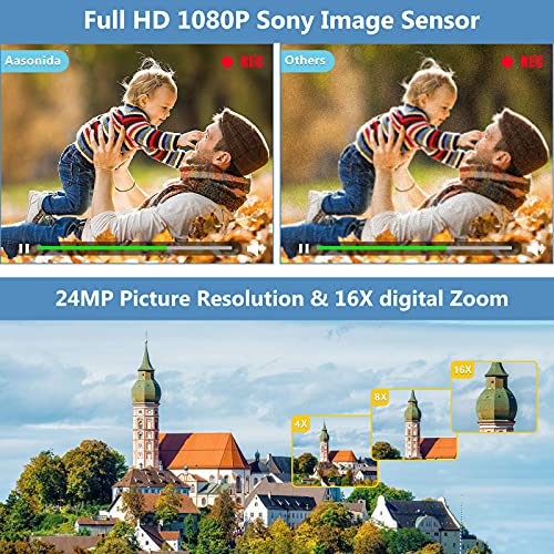 Video Camera Camcorder Full HD 1080P Vlogging Camera for YouTube 30FPS 24 MP 3.0 Inch IPS Screen 16X Digital Zoom Remote Control Digital Camera Recorder with Microphone, Lens Hood, Two Batteries - Thumbnail 2