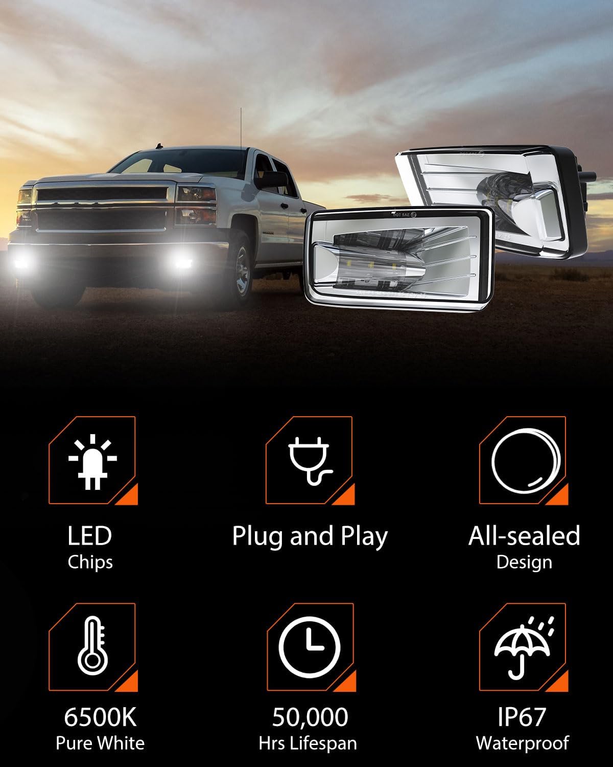 BICYACO Led Fog Lights 5202 w/Bulbs Compatible with Silverado 1500 2500 3500 2008-2014/ Avalanche 2007-2011 / Suburban 2007-2014/ Tahoe 2007-2014/ GMC 07-15 Sierra/Yukon w/Off-Road Package - Chrome