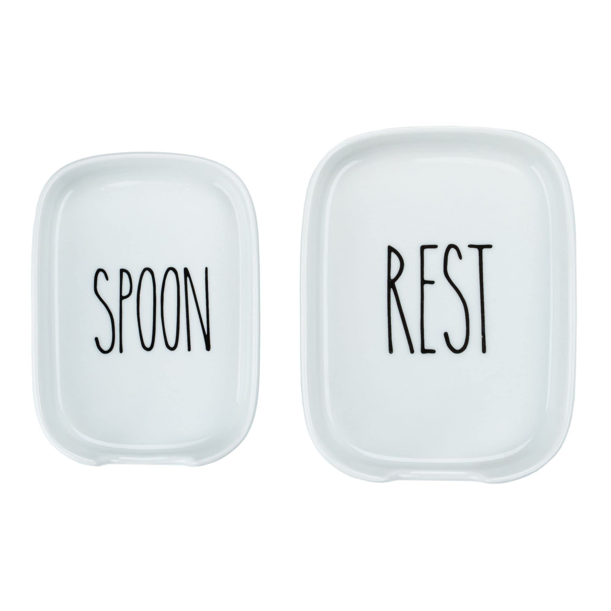 Heartland Home Porcelain Nesting Spoon Rest for Stove Top or Counter 2pc Cooking Spoon Holder Smart Kitchen Gadget