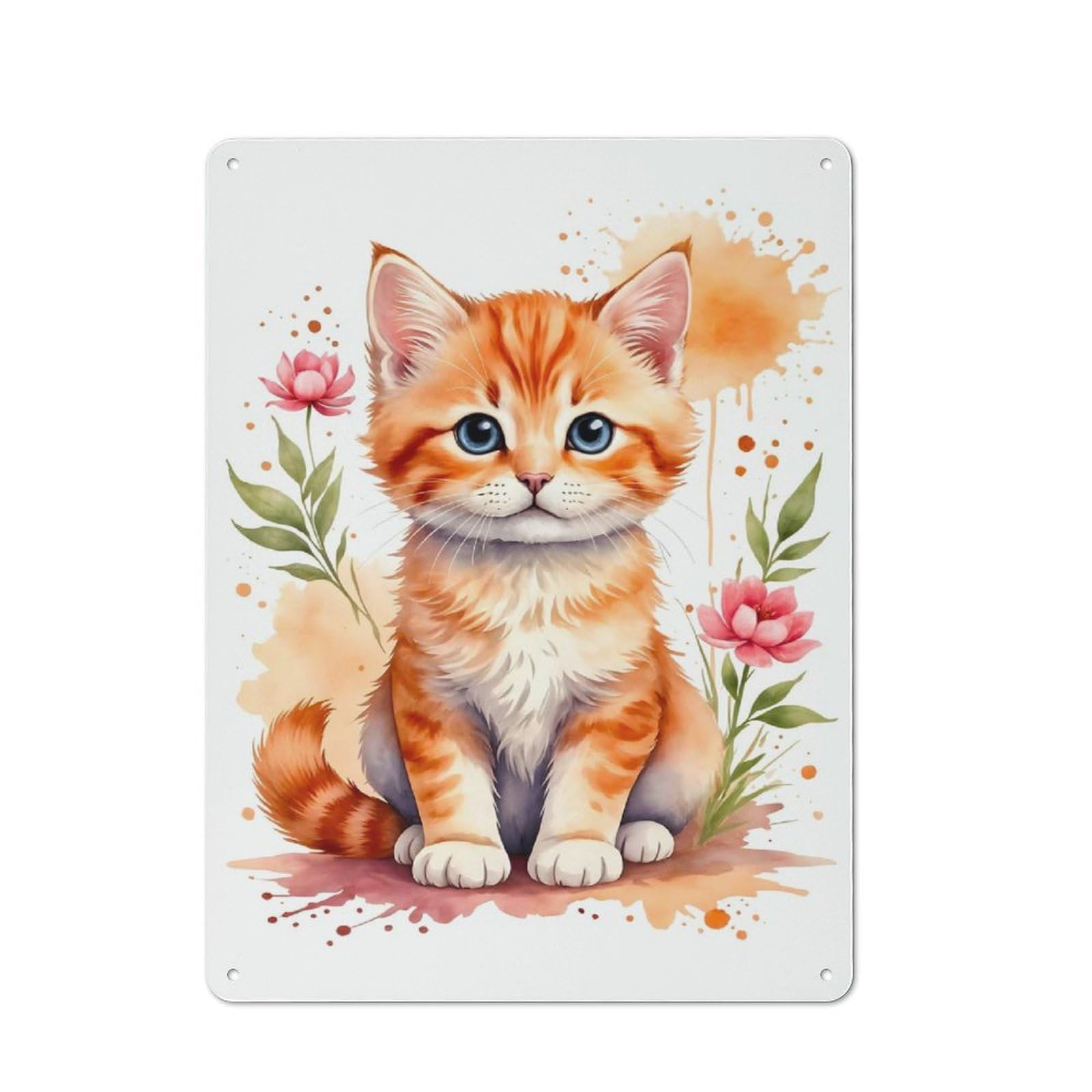 Junmoney Style-23 Workshop Style Garage Metal Sign 40X30cm Featuring Cute Orange Kitten Watercolor, Industrial Wall Art For Garage, Hobby Room, Office Or Man Cave