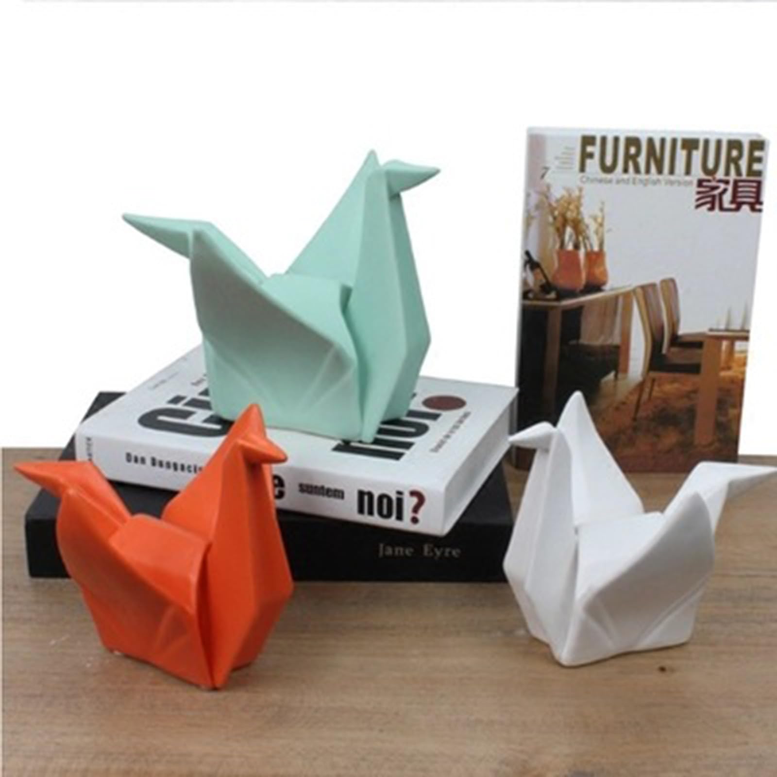 Statuetki do wystroju domu białe, S, figurka żurawia origami ceramiczna, figurka zwierzęcia artystycznego rzeźba dekoracja nowoczesne rzemiosło ozdoby do biura salon bar kawiarnia ręcznie robione(Oran