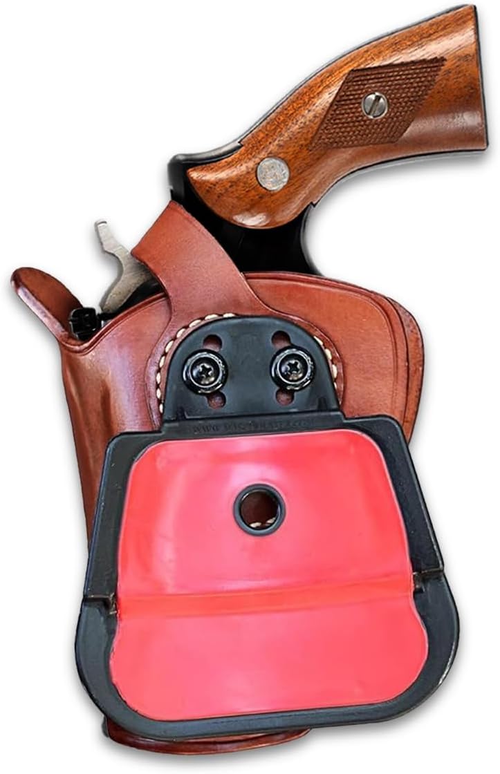 Masc OWB Leather Paddle Revolver Holster with Retention Strap, Fits, Security Six 357 Mag 6RD 2.75", 357 Model 66 Combat Magnum K Frame 6-Shot 2.75 ", Python 2-1/2'', R/H Brown Color #1649#