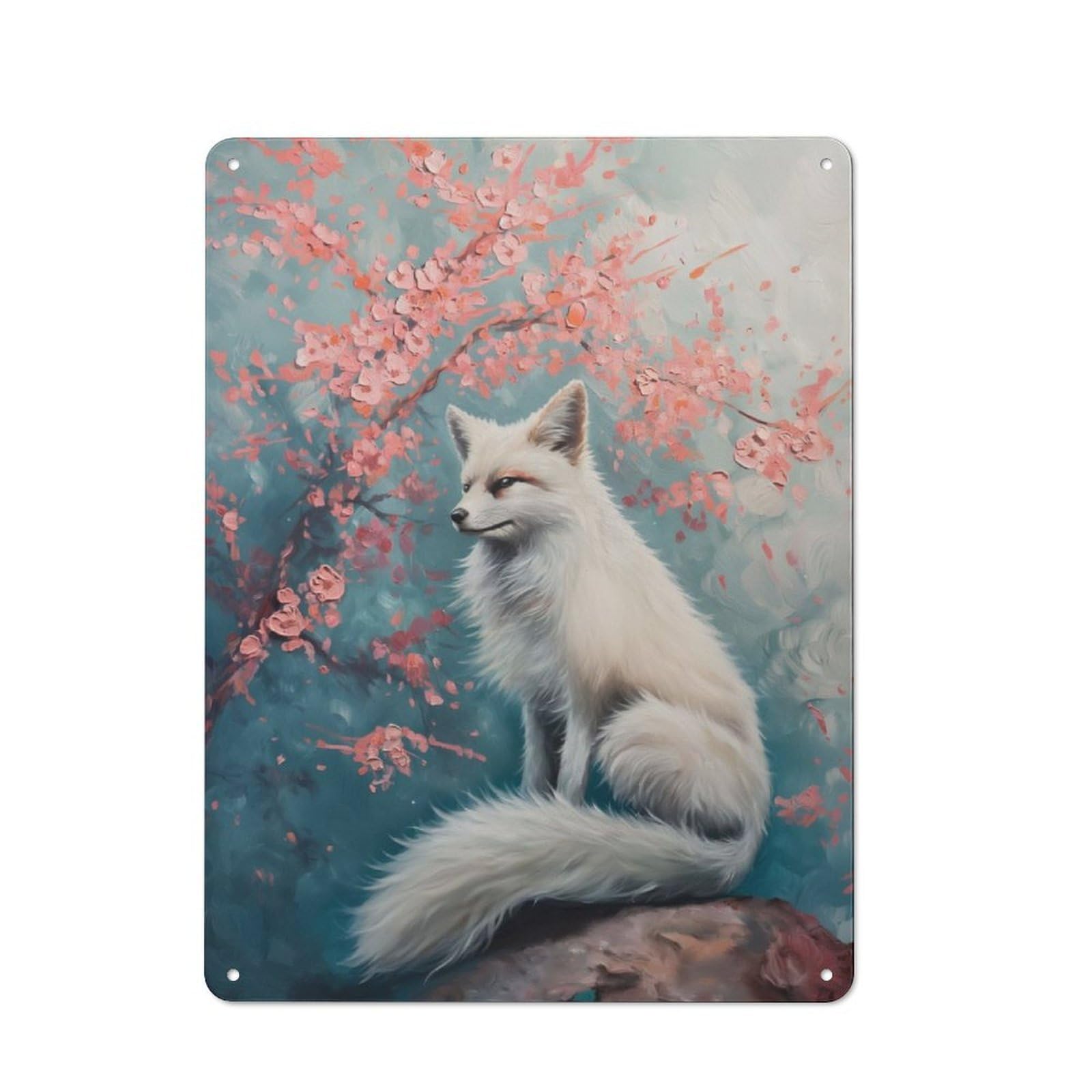 Junmoney Fox Cherry Blossom Retro Metal Sign 40X30cm For Bar Or Restaurant, For Kitchen And Home Bar Decor, For Home Office And Studio Walls
