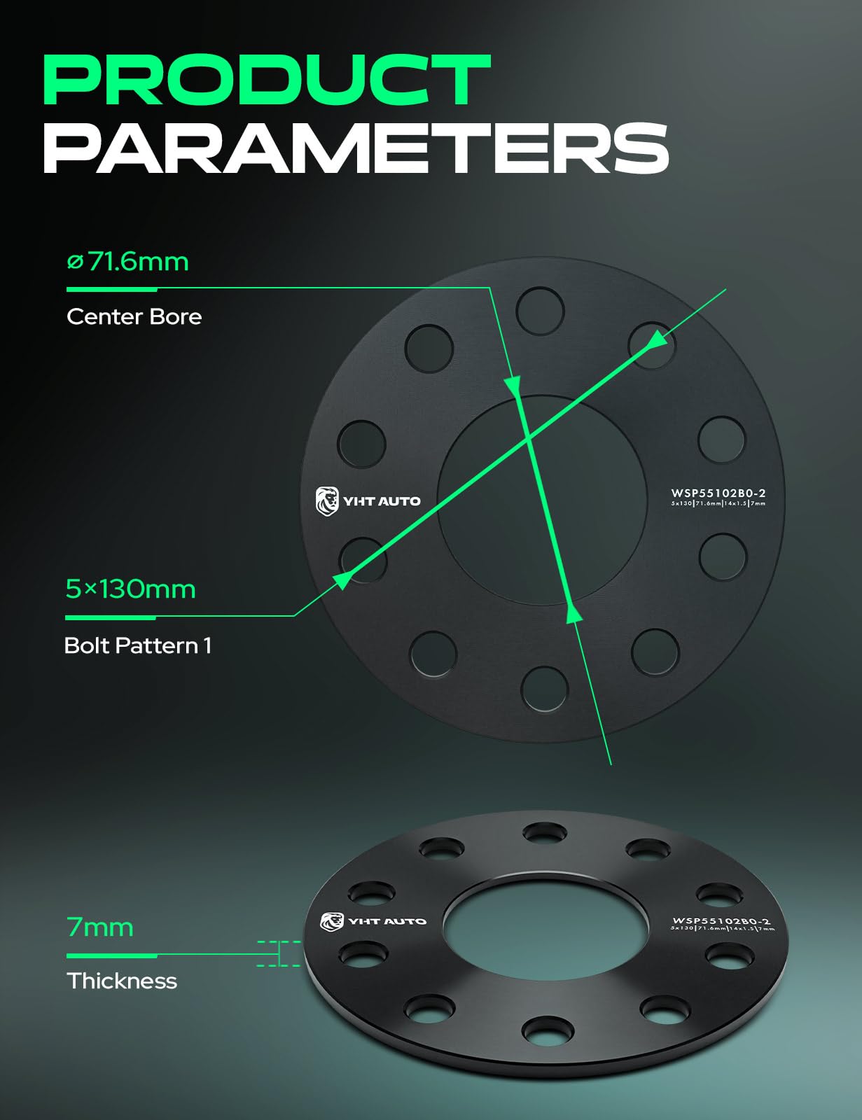 YHTAUTO 5x130mm Wheel Spacers 7mm Compatible with Touareg, Q7, Cayenne, Boxster, Panamera, Cayman, 911, 928, 944, 968 5 Lug Tire Spacers w/ 1/2" x 20 & 10.9 Grade Studs, 71.6mm Hub Bore 2PCS Black