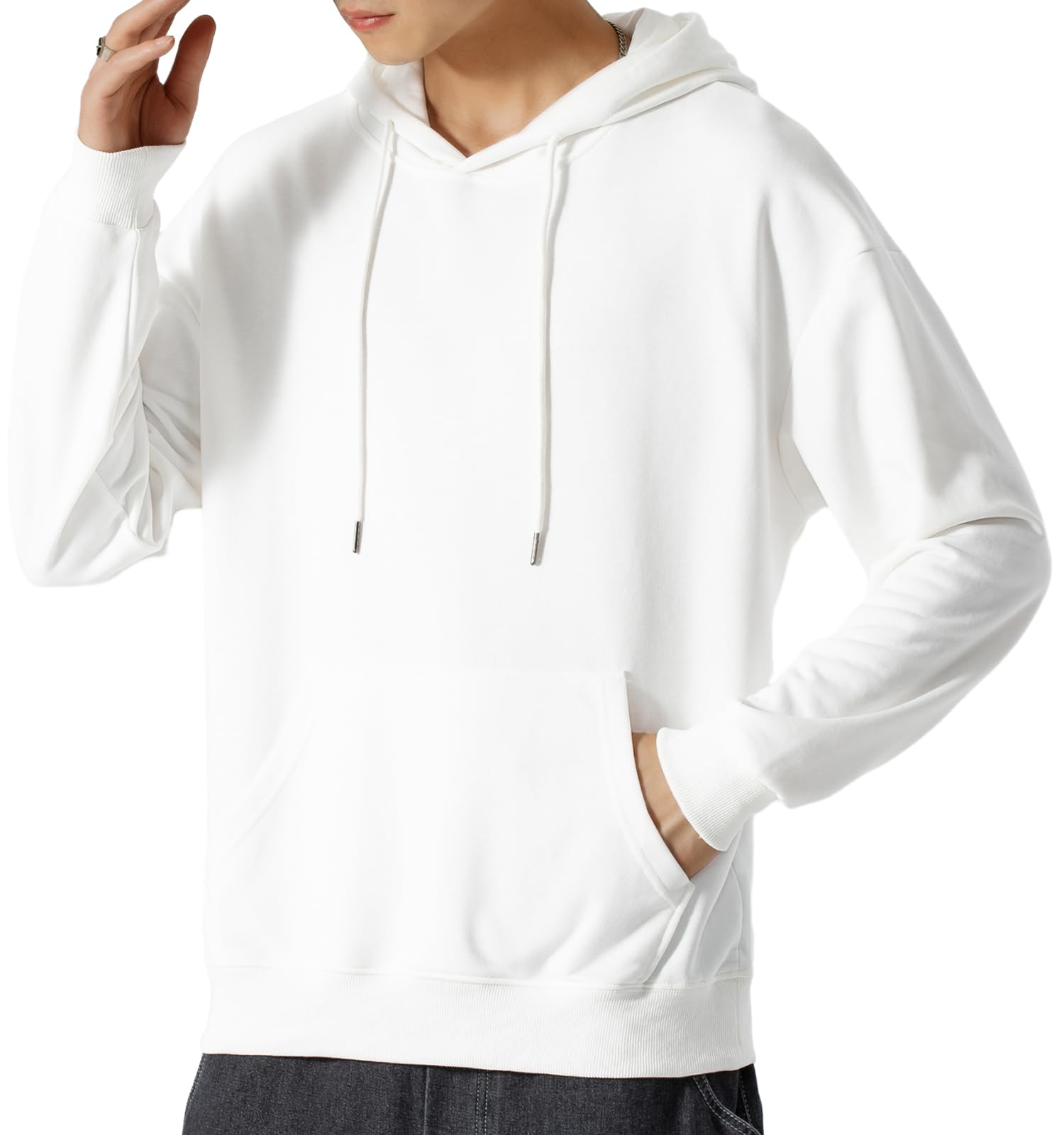 PEGENO Men's Cotton Hoodie,Lightweight Sports Hoodie,Long Sleeves Breathable Sweater,Optional Plush