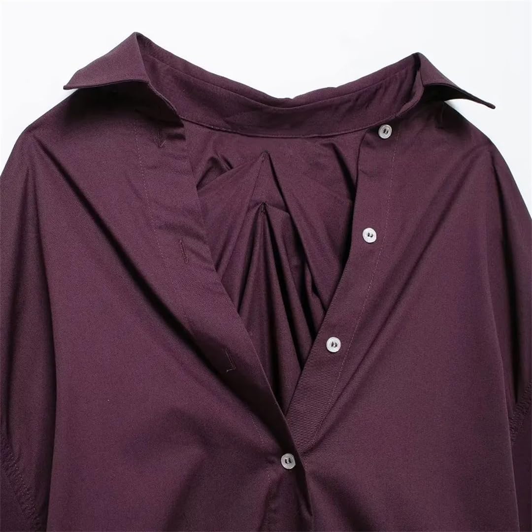 Fnfmrfmr Camicie oversize plissettate sul retro da donna a maniche lunghe con bottoni