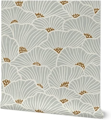 Spoonflower Muestro de papel tapiz extraíble - Flores neutras modernas líneas geométricas suaves costeras a gran escala papel pintado prepegado