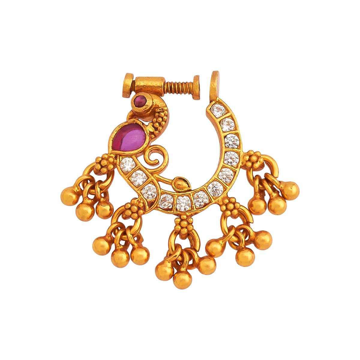 Ruby-White Gold Plated Ethnic 92.5 Pure Silver Temple Nath - 416880-image-6